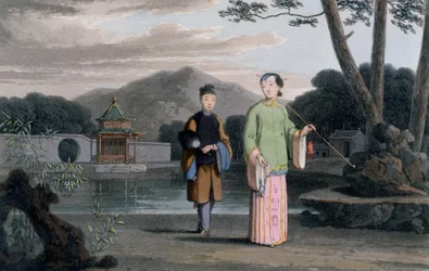 Chinese Lady with Pavilion in Background, from 